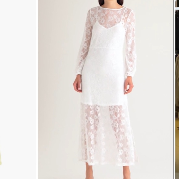 Open Edit Sheer Lace Long Sleeve Maxi Ivory Dress - Picture 3 of 16